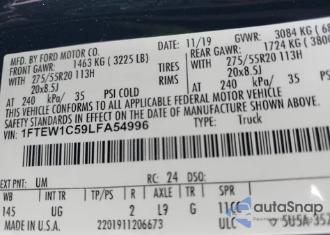 2020 Ford F-150 Xlt z USA, uszkodzony, nr VIN 1FTEW1C59LFA54996